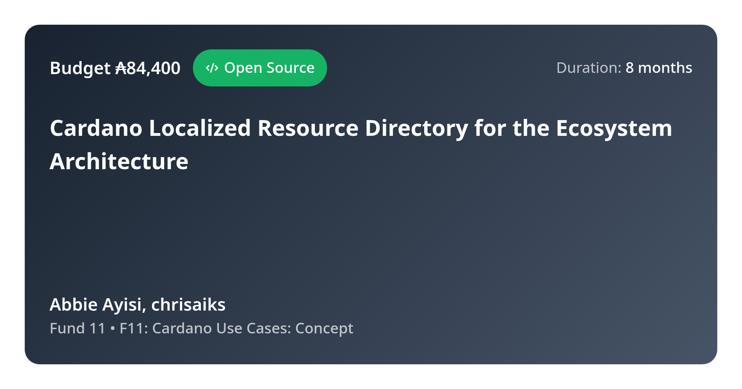 Cardano Localized Resource Directory for the Ecosystem Architecture ...