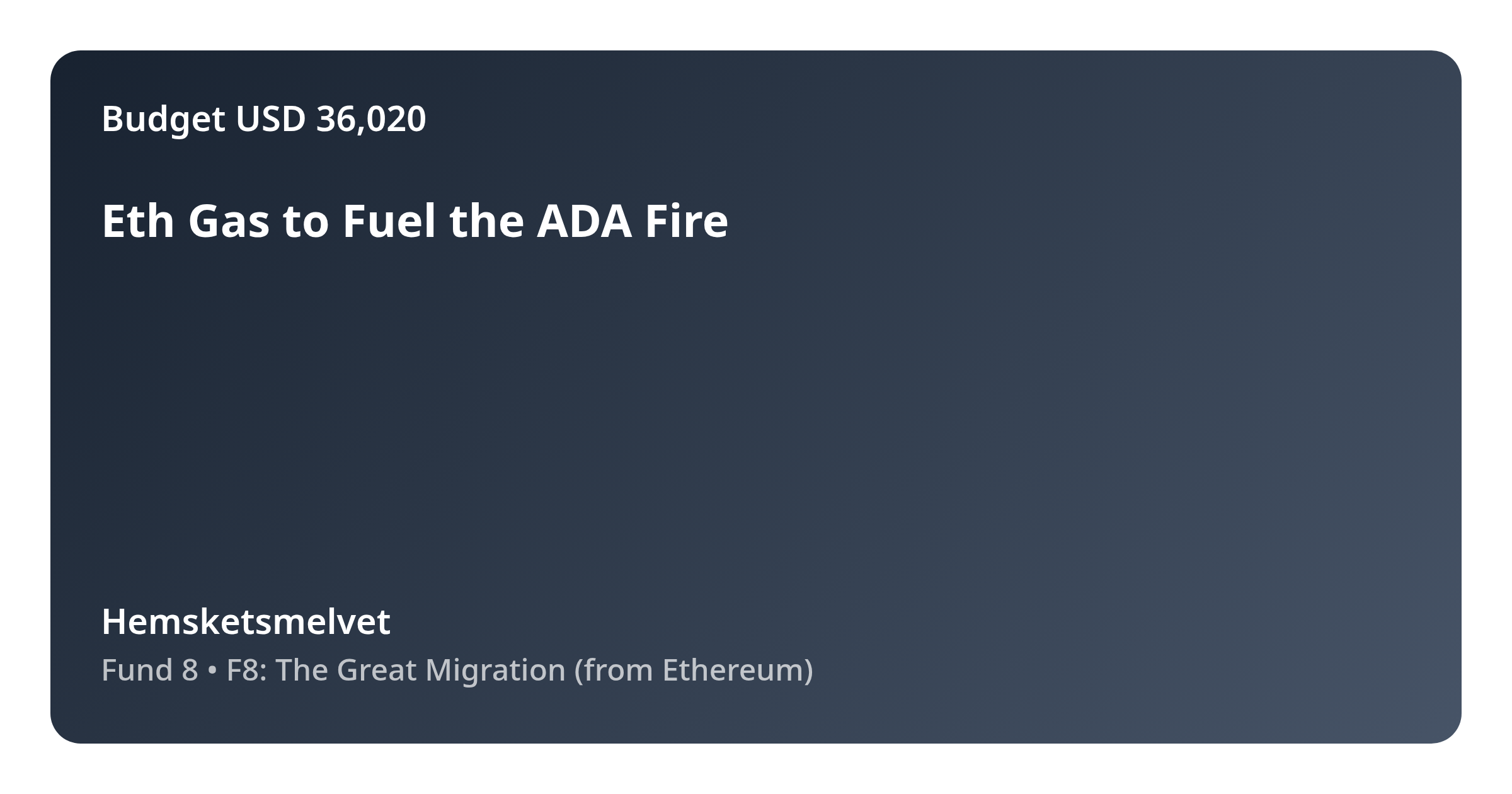 Eth Gas to Fuel the ADA Fire - Proposal