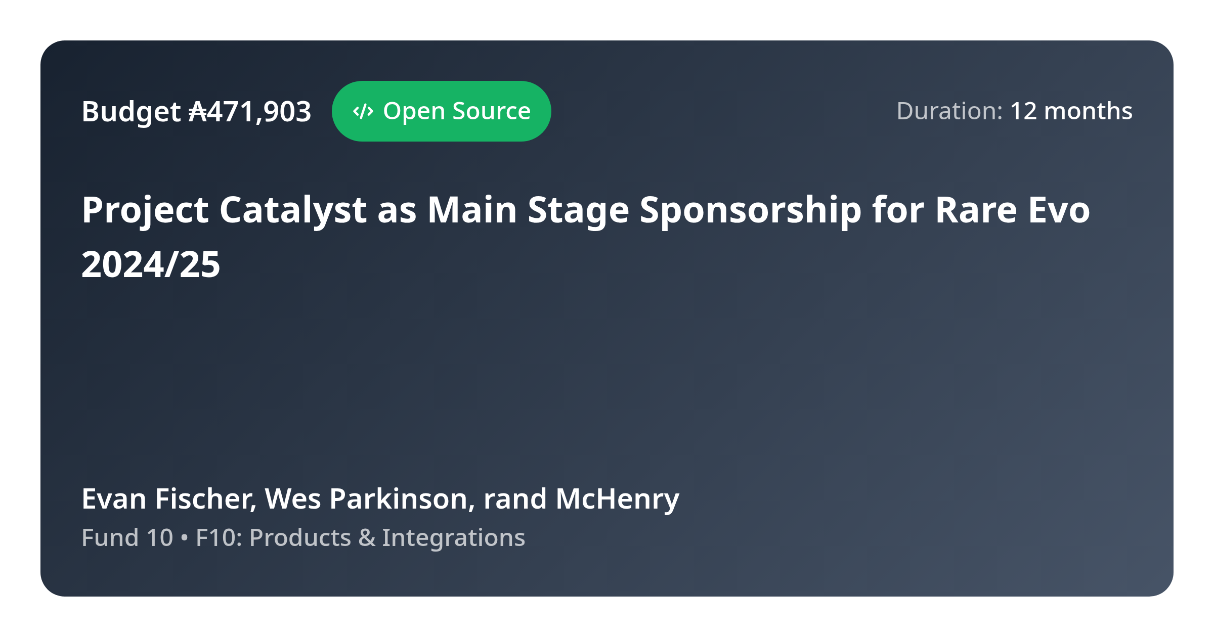 Project Catalyst as Main Stage Sponsorship for Rare Evo 2024/25 - Proposal