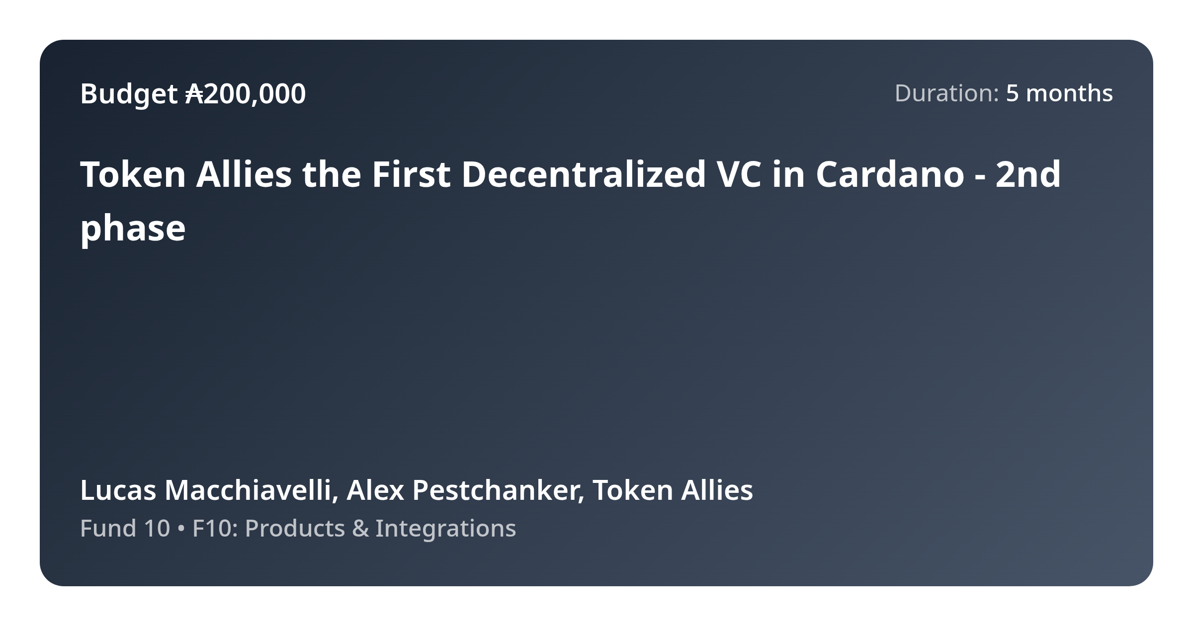 Token Allies the First Decentralized VC in Cardano - 2nd phase - Proposal